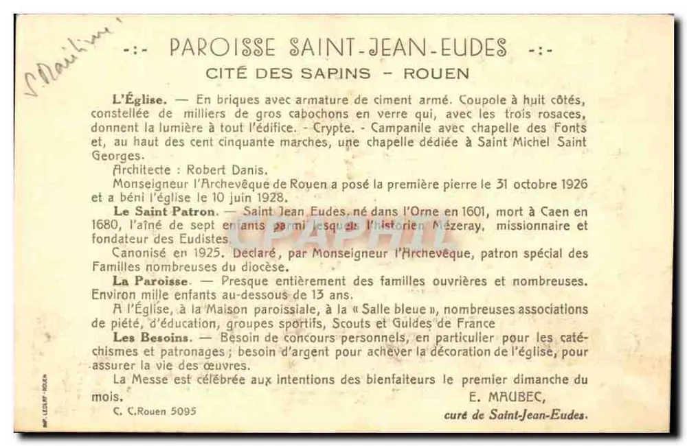 Kirche Saint-Jean-Eudes — Cité des Sapins — Rouen — CL. CHAPCIS - Rückseite