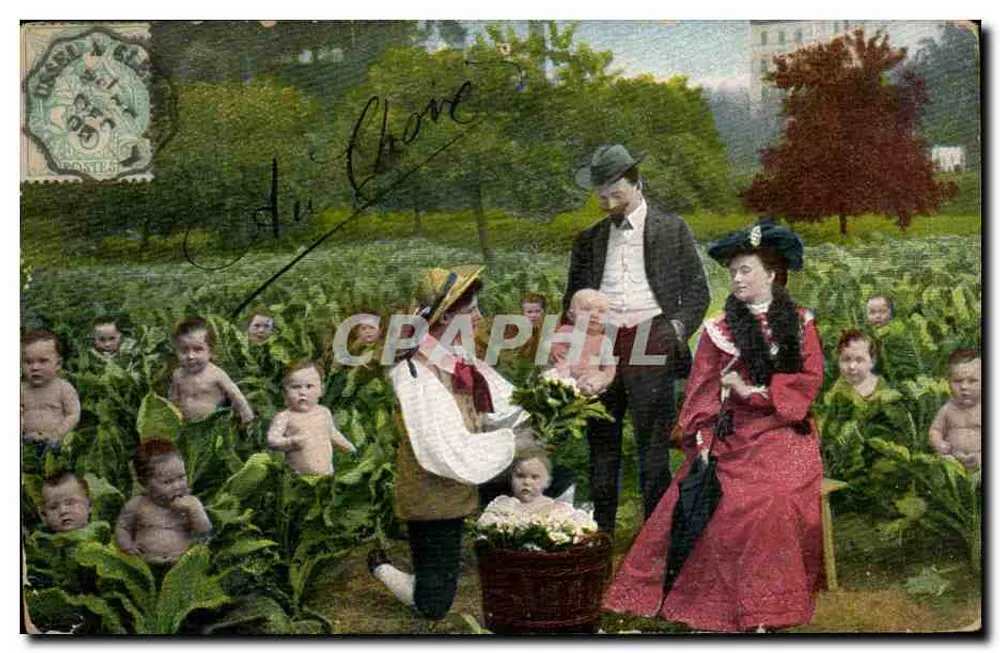 Família com crianças em um jardim — editor anônimo, série 346 - Frente