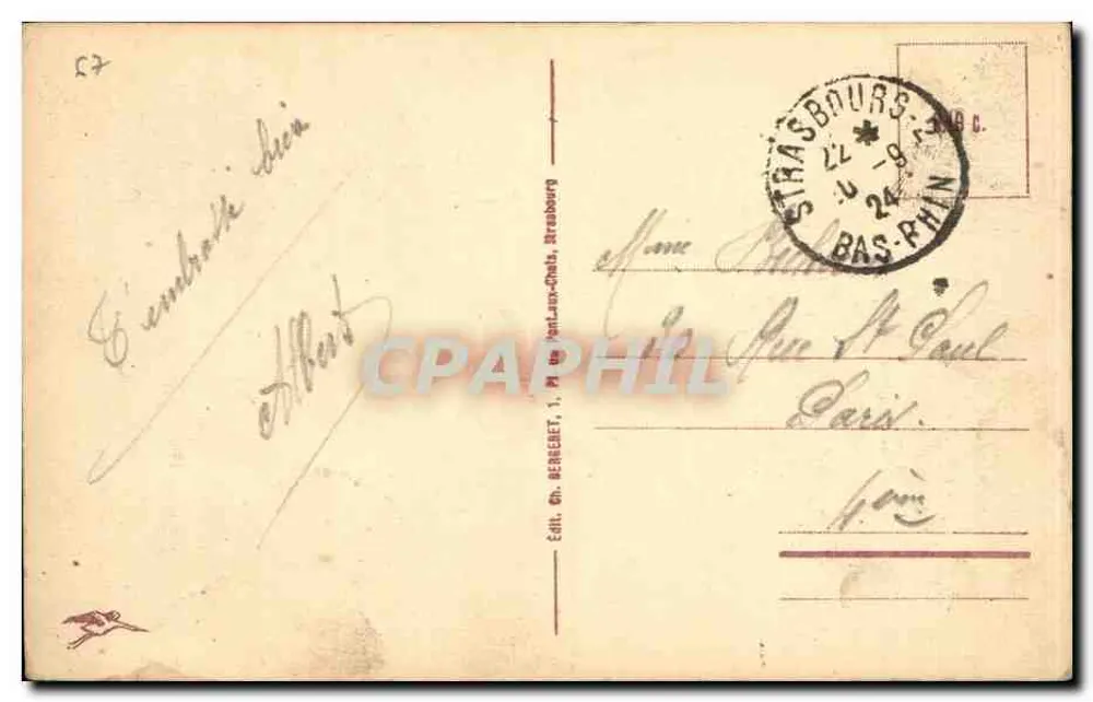 Estrasburgo - A Catedral — editor Ch. Berberet, n°5 - Verso