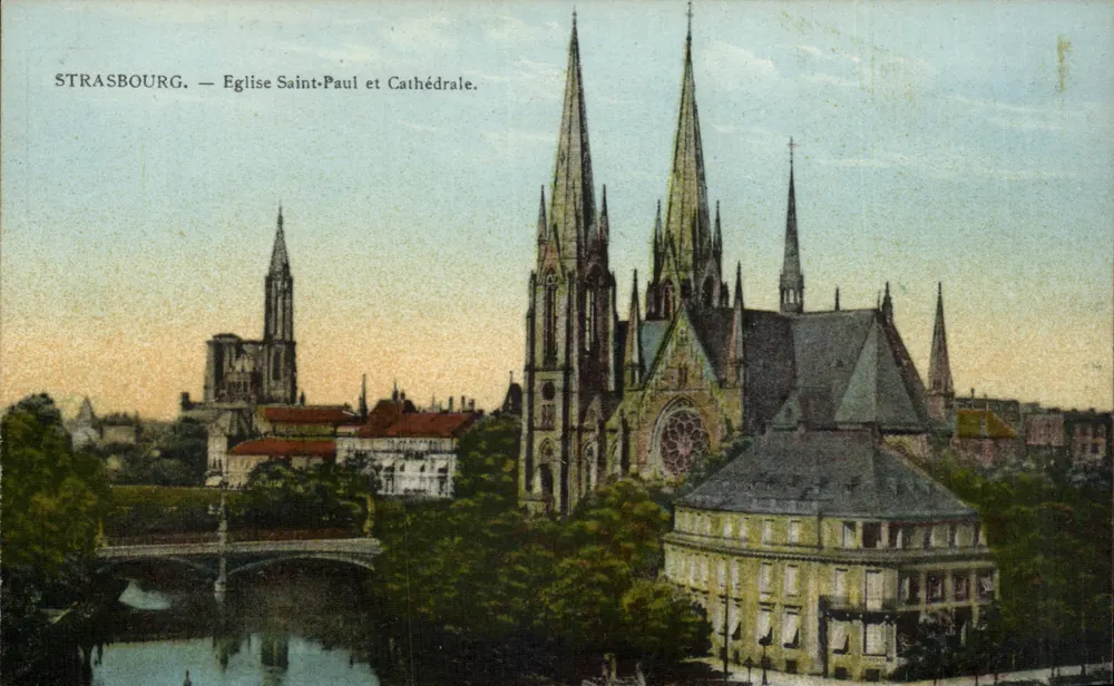 Straßburg — Kirche Saint-Paul und Kathedrale — Félix Labb, Straßburg - Vorderseite