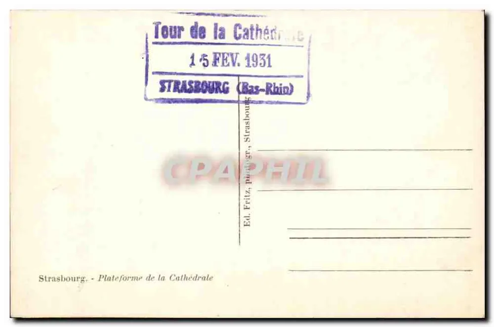 Estrasburgo — Vista da Torre da Catedral — Ed. Fritz, Estrasburgo - Verso