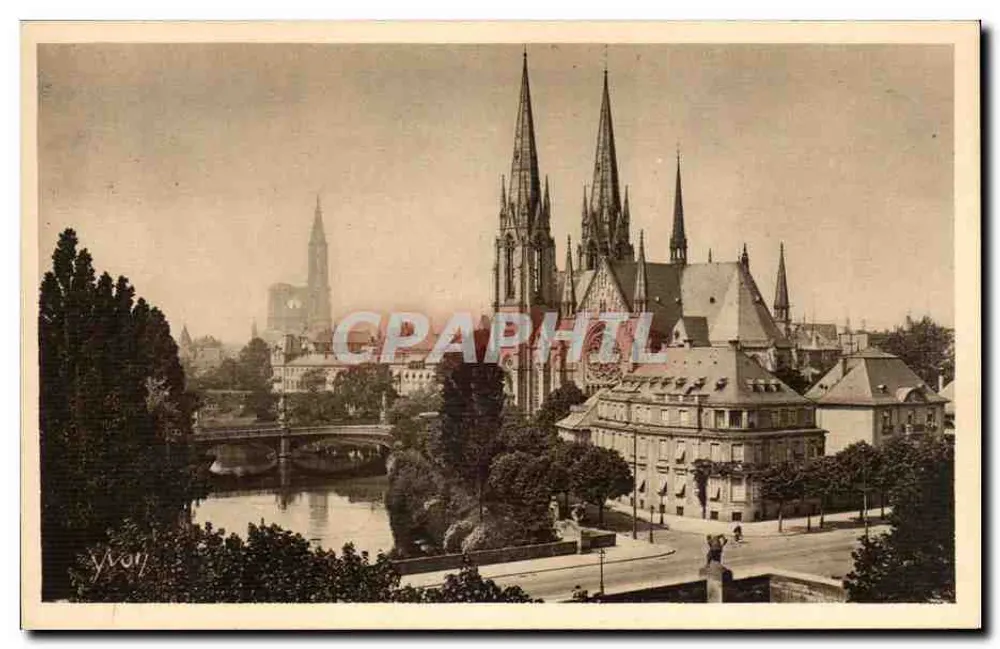 Straßburg — Allgemeiner Blick — Kirche Saint-Paul und Kathedrale — Yvon, Nr. 6 - Vorderseite