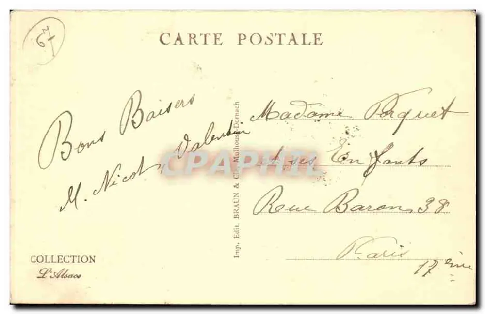 Strasbourg — A Orangerie — editor Braun & Cie, n° 1443 - Verso