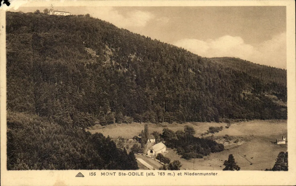 Monte Ste-Odile (alt. 763 m.) e Niedermunster — Bilhete postal antigo n°156 — Cie des Arts Photographiques - Strasbourg-Echilichheim - Frente