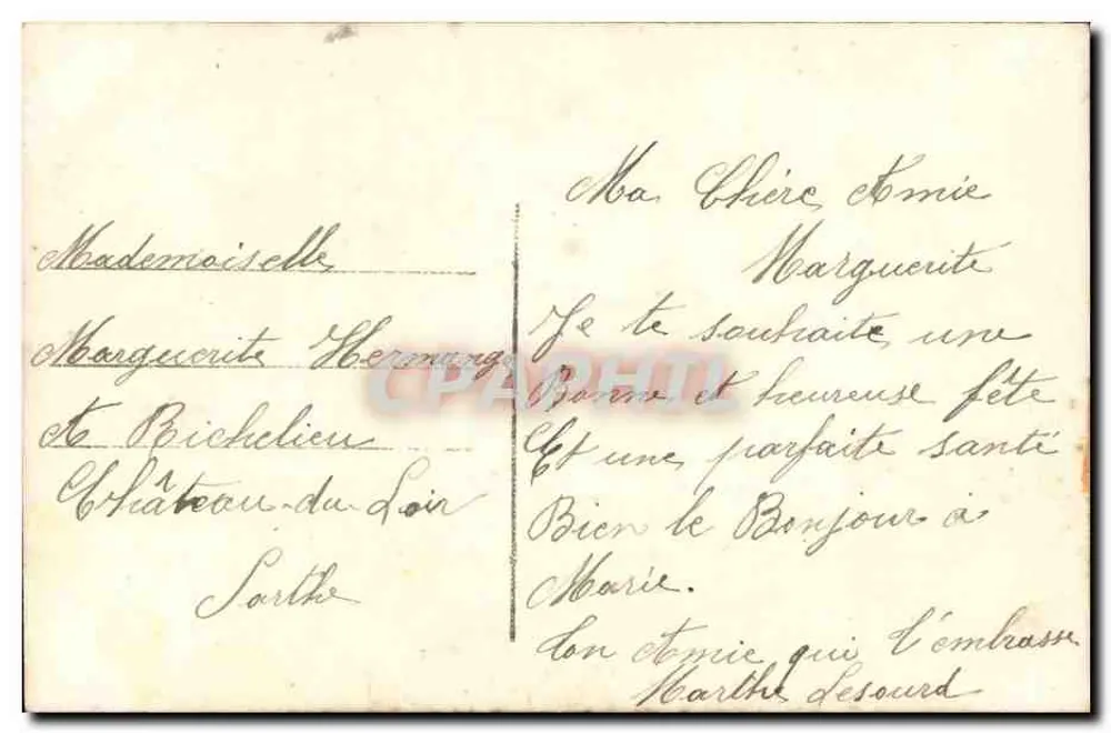 Ich wünsche Ihnen eine glückliche und fröhliche Feier — Marguerite Hermange — Château-du-Loir — Paris - Rückseite