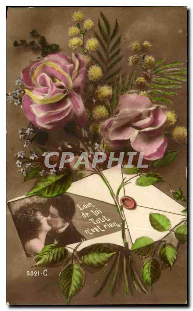 Flores e foto de casal — 'Longe de ti, tudo é nada...' — n°3021-C - Frente