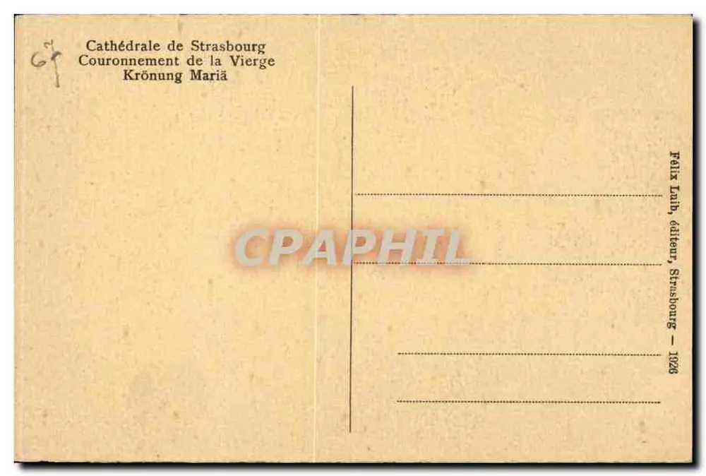 Strasbourg Cathedral — Krönung der Jungfrau — Felix Luhb, Verlag, Straßburg — n° 64 - Rückseite