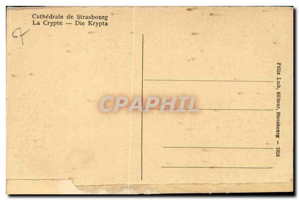 Catedral de Estrasburgo — A Cripta — Félix Luhb, editor, Estrasburgo — 1926 - Verso