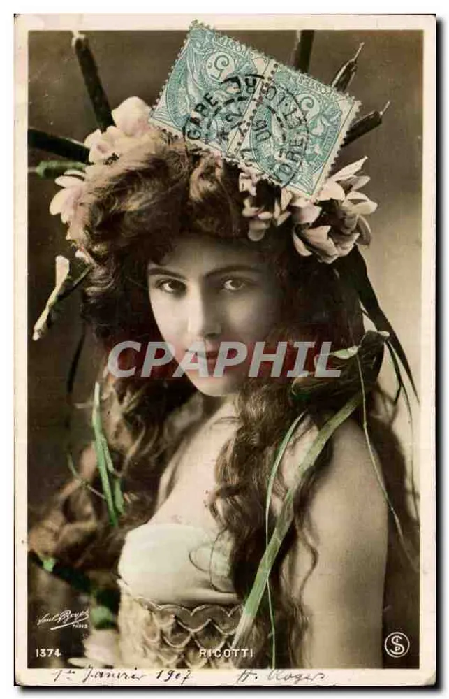 Junge Frau mit Blumenkrone — Studiofoto — Paul Ricotti, Paris, Nr. 1374 - Vorderseite