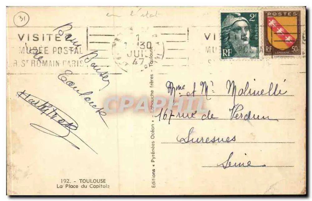 Place do Capitole — Toulouse — Éditions Pyrénées Océan, n°192 - Verso