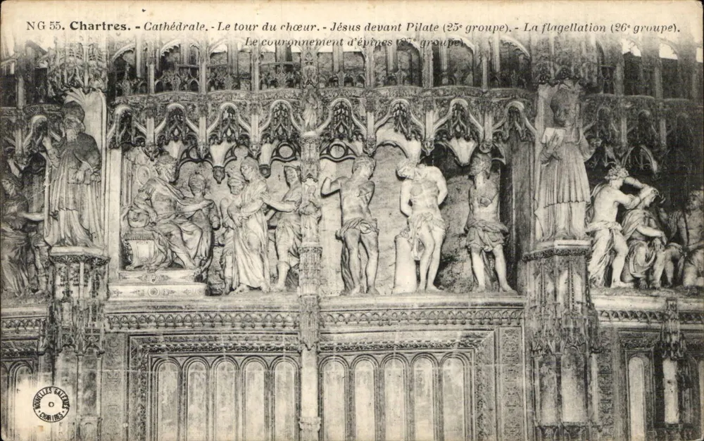 Chartres - Catedral - O tour do coro - Jesus diante de Pilatos (25º grupo) - A flagelação (26º grupo) - A coroa de espinhos (27º grupo) - Frente