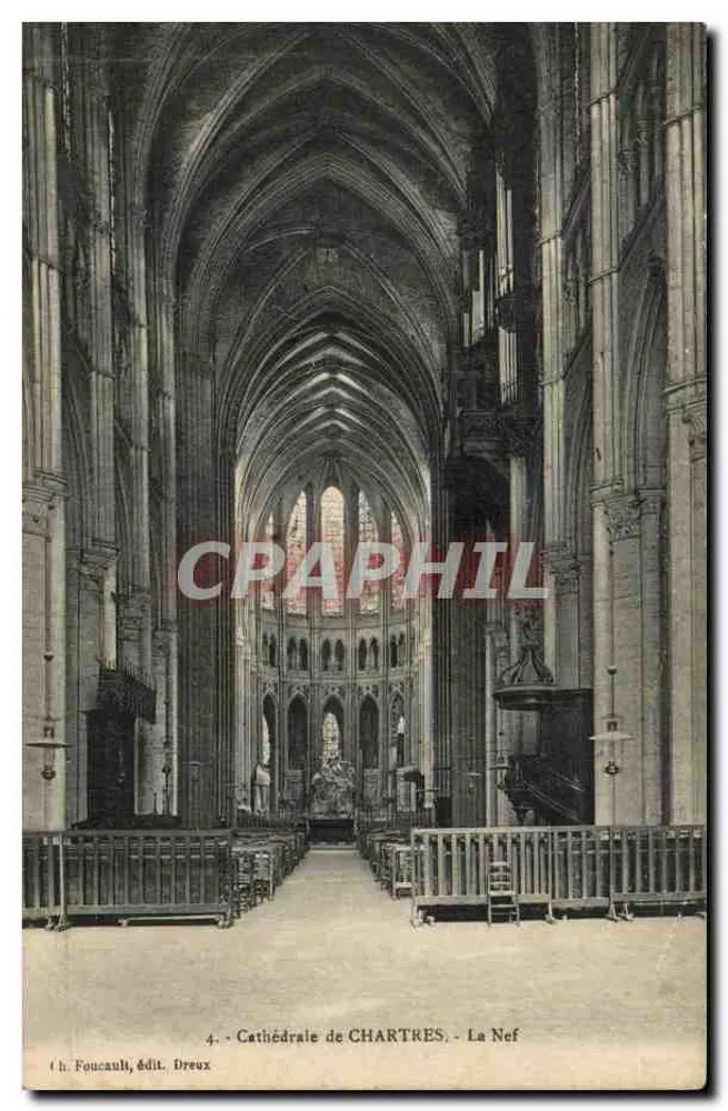 Catedral de CHARTRES - A Nave — h. Foucault, edição Dreux, n°4 - Frente