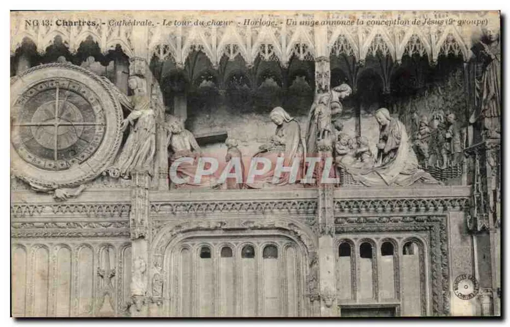Chartres - Kathedrale - Der Chorweg - Uhr - Ein Engel verkündet die Empfängnis Jesu (9. Gruppe) - Vorderseite