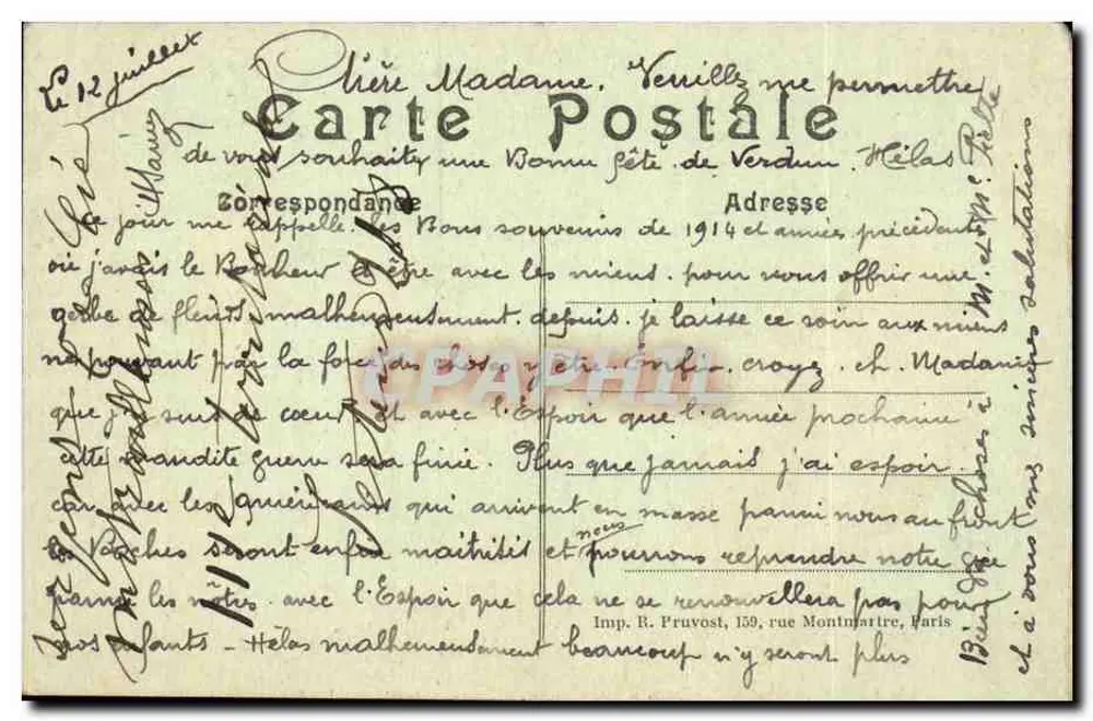 Verdun (Meuse) — Die Place d'Armes nach dem Bombenangriff — Visa Paris 1918 - Rückseite