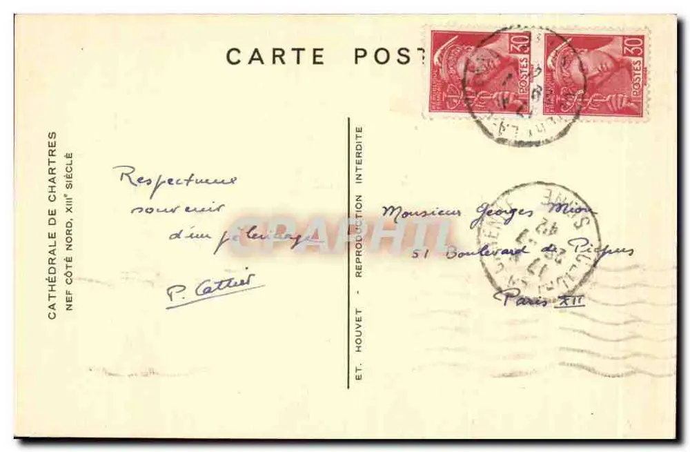 Cattedrale di Chartres — Nef lato nord, XIII secolo — Editore HOUVET - Verso