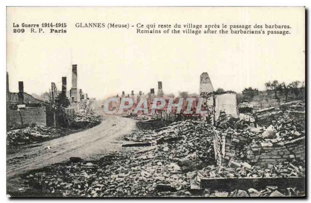 Glannes (Meuse) — Ruínas do vilarejo após a guerra — R.P. Paris n°209 - Frente