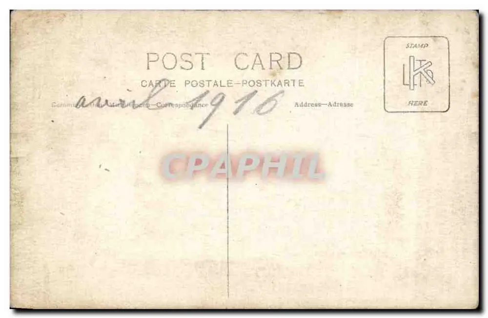 Ansicht eines Militärzelts — Fahrzeuge und Gebäude — datiert 1916 - Rückseite