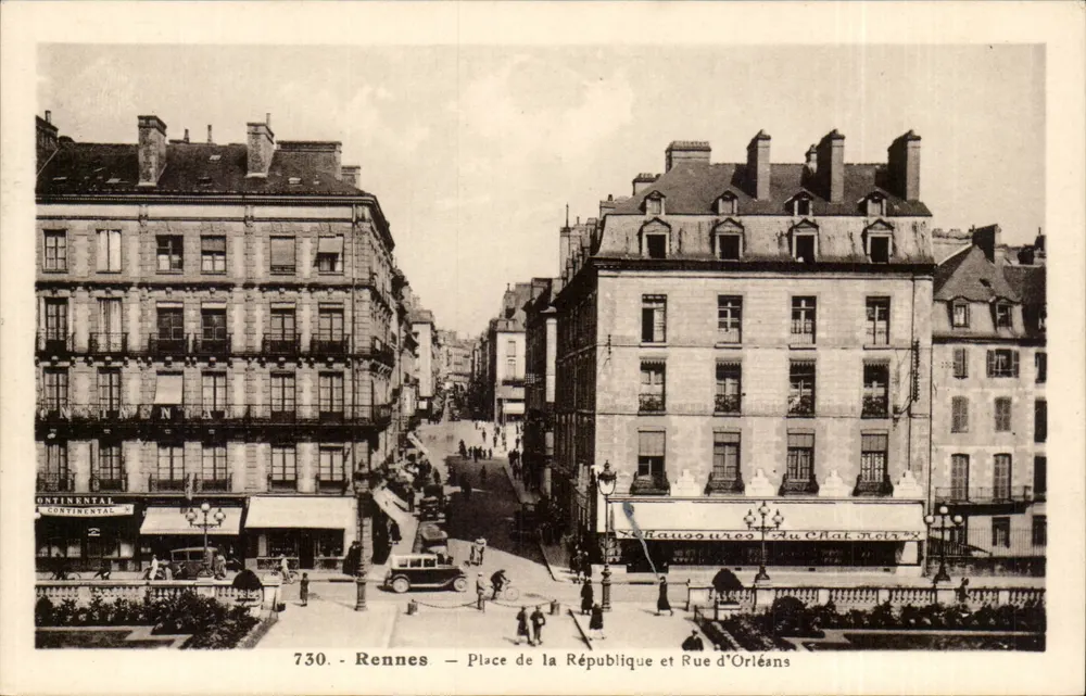 Rennes — Place de la République und Rue d'Orléans — Verlag Continental, Nr. 730 - Vorderseite