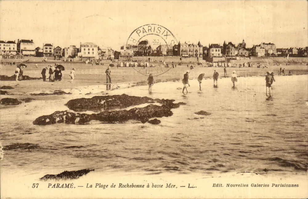 Paramé — La Playa de Rochebonne a marea baja — Edit. Nuevas Galerías París - Anverso