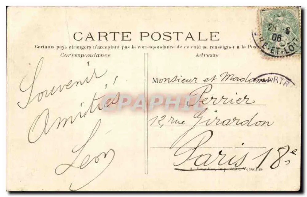 Catedral de Chartres e Praça Chatelet — editor A. Bousilles, imp. edit. Versailles, n° 24 - Verso