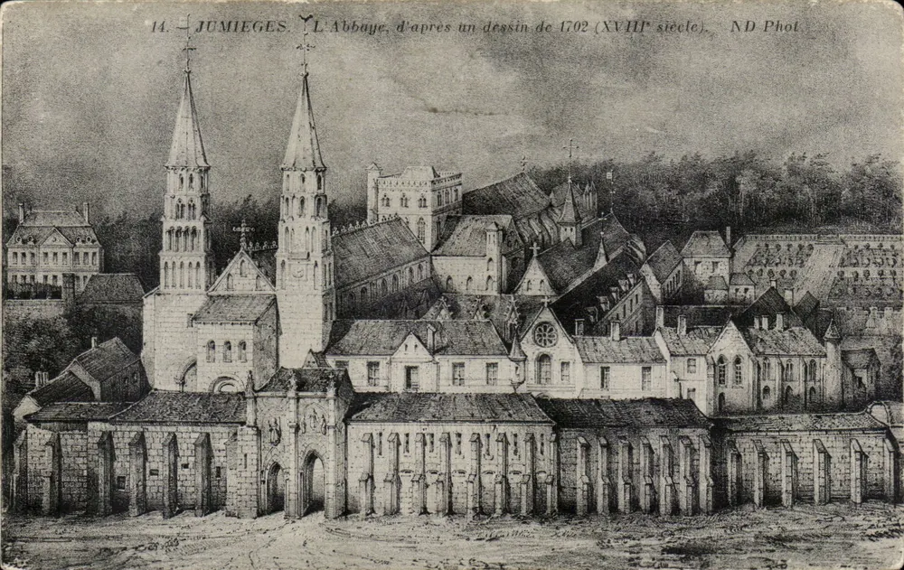 Jumieges — Die Abtei nach einem Zeichnung von 1702 (18. Jahrhundert) — ND Phot - Vorderseite