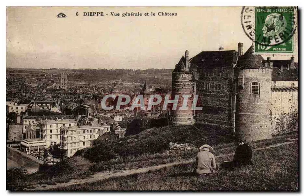 Dieppe - Vista geral e o Castelo — editor Pasteur, n°6 - Frente
