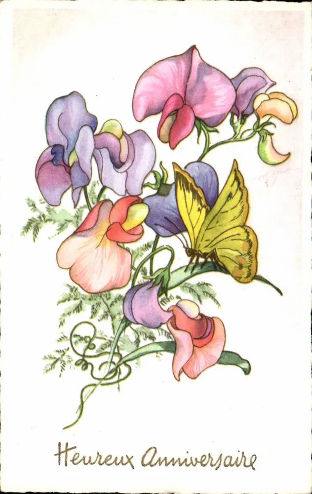 Blumen und Schmetterling — Geburtstag — M. G. PARIS - Vorderseite
