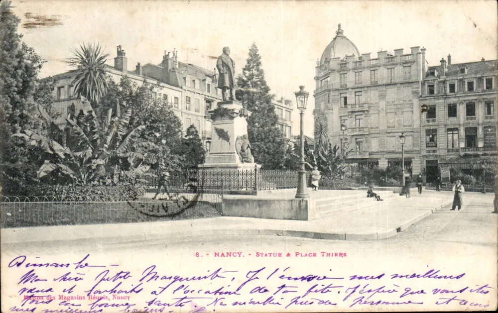 Nancy - Estátua & Praça Thiers — Editor dos Magasins Réunis, n°8 - Frente