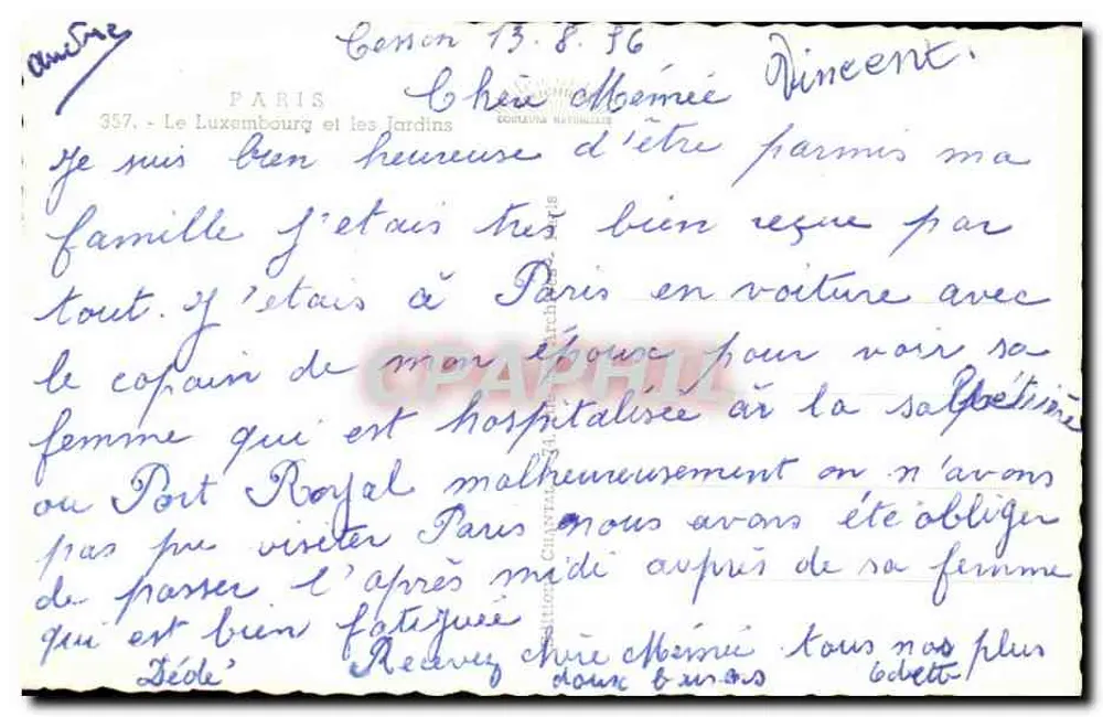 Jardin du Luxembourg — vue du Palais du Luxembourg — éditeur Chantal, n° de série 357 - Verso