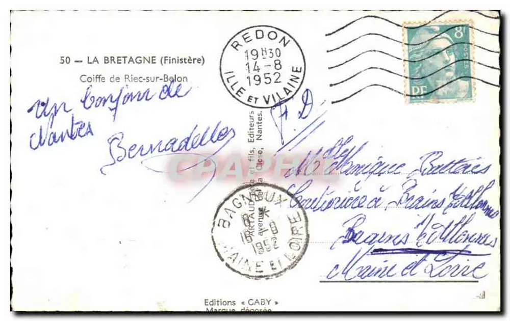 Mulher com coifa bretona — Riec-sur-Belon, Finistère — Edições Gaby, Nantes - Verso