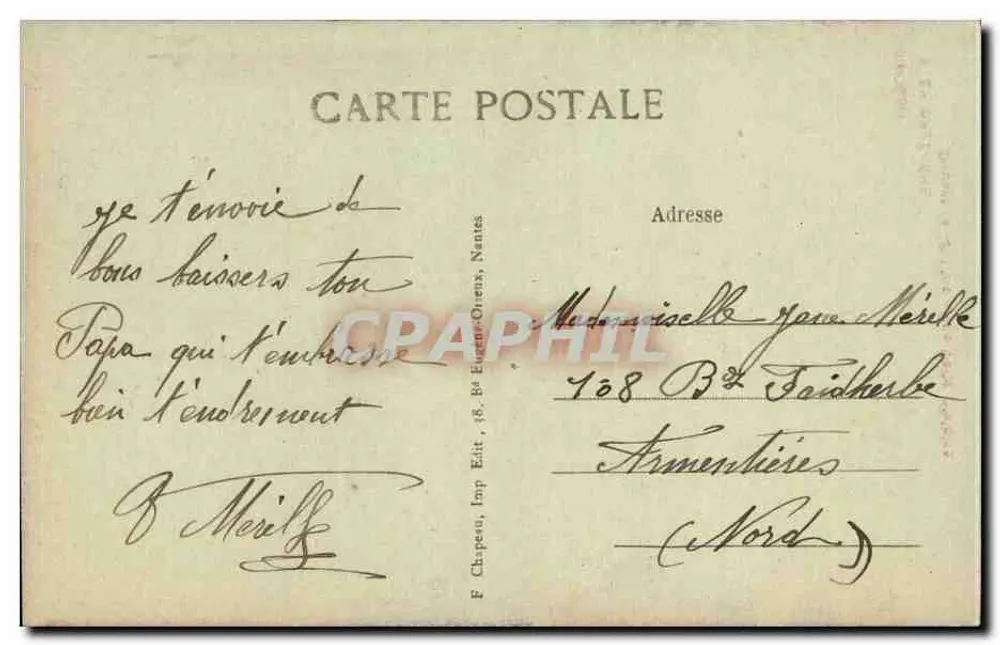 Bretagne — Vor dem Lîn-Clos — Eine schöne Geschichte — F. Chapeau, Imp. Edit., Nantes - Rückseite