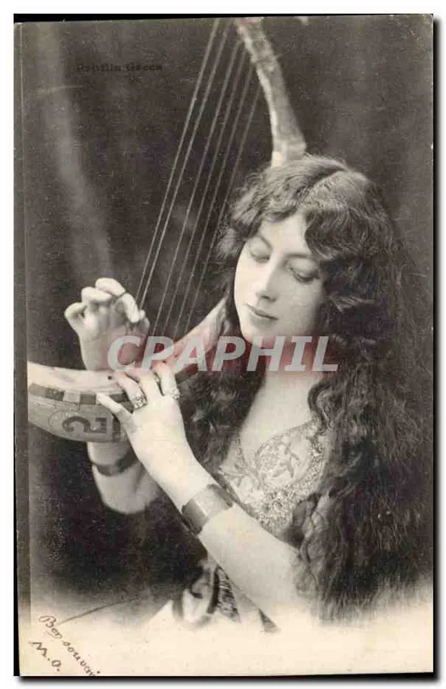 Frau, die die Harfe spielt — Photographie von Gobillot-Grecs — n° 2 - Vorderseite