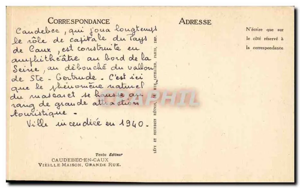 Caudebec-en-Caux — Ansicht des Theaterplatzes — Verleger Vielle Maison, Grande Rue - Rückseite