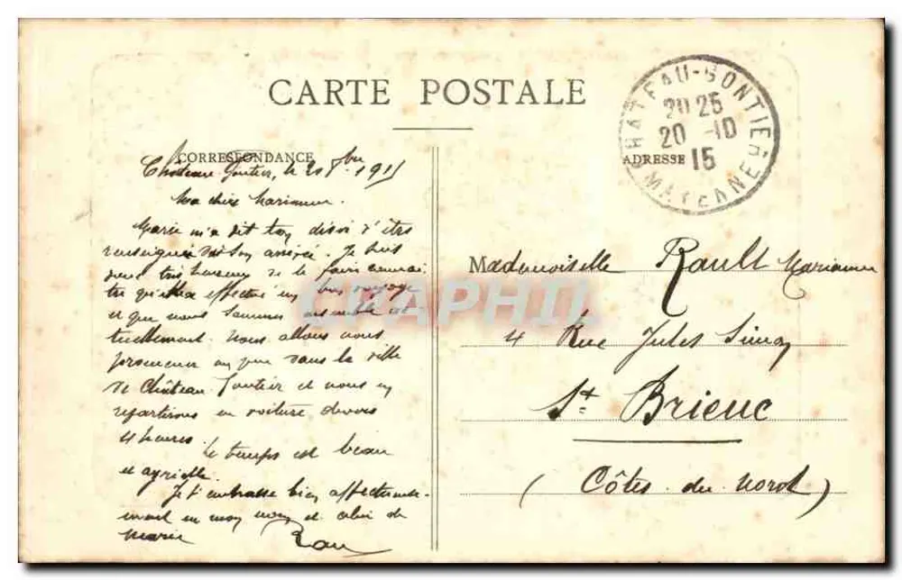 Castelo-Gaontier - Vista geral do Faubourg — Edição P. Jacquelina, Castelo-Gontier - Verso