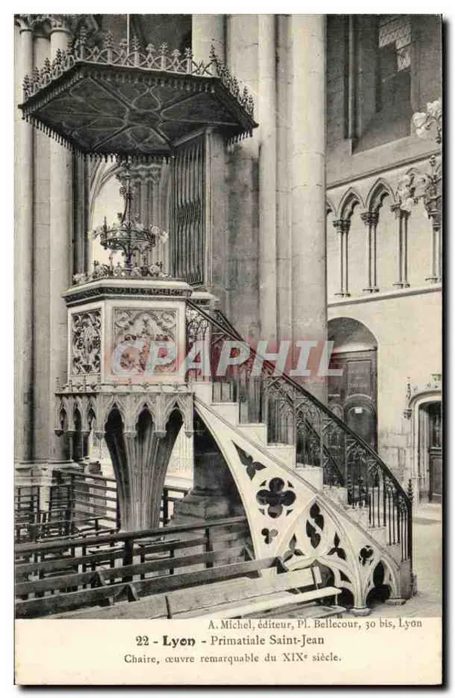 Lyon - Primatiale Saint-Jean — cadeira notável do século XIX — A. Michel, editor, Pl. Bellecour, 30 bis, Lyon - Frente