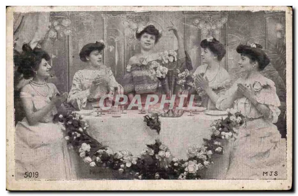 Fünf junge Frauen beim Essen — Illustration — MJS n°5019 - Vorderseite