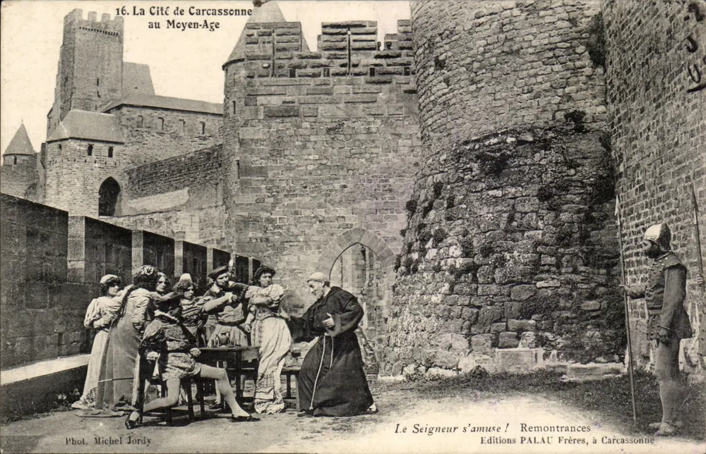 Carcassonne im Mittelalter — Unterhaltungsszene — Editions PALAU Frères, Carcassonne - Vorderseite