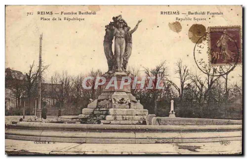 Reims — Fontaine Bartholdi — Place de la République — Cliché A. D. - Vorderseite