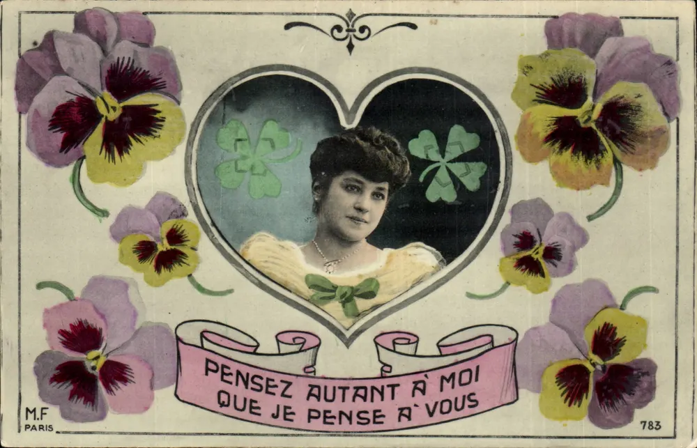 Frau in einem Herz — Denke an mich so viel wie ich an dich denke — M.F. Paris, Nr. 783 - Vorderseite