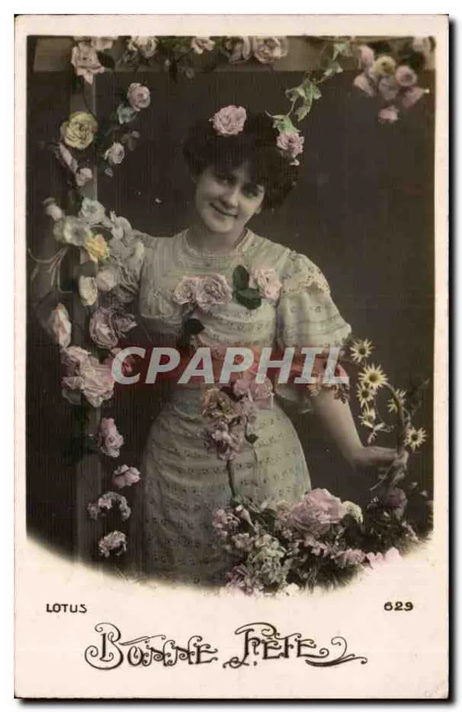 Frau in Blumenkleid — Blumendekor — LOTUS, n°629 - Vorderseite