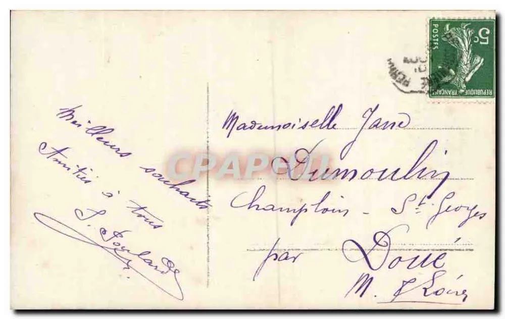 Junge Frau in blauer Robe mit Blumenstrauß — Hameau de Fête — Verlag Hameau de Fête, n° 1116 - Rückseite
