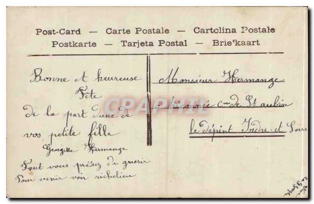 Frau in hellblauer Robe mit Rosenstrauß in der Hand — 'Heureuse Pâte' — PC 4239 - Rückseite
