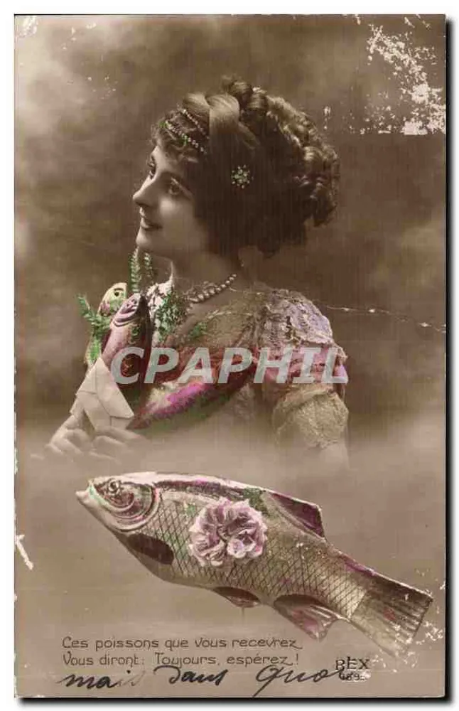 Frau mit einem dekorierten Fisch — humorvoll — BEX 629 - Vorderseite