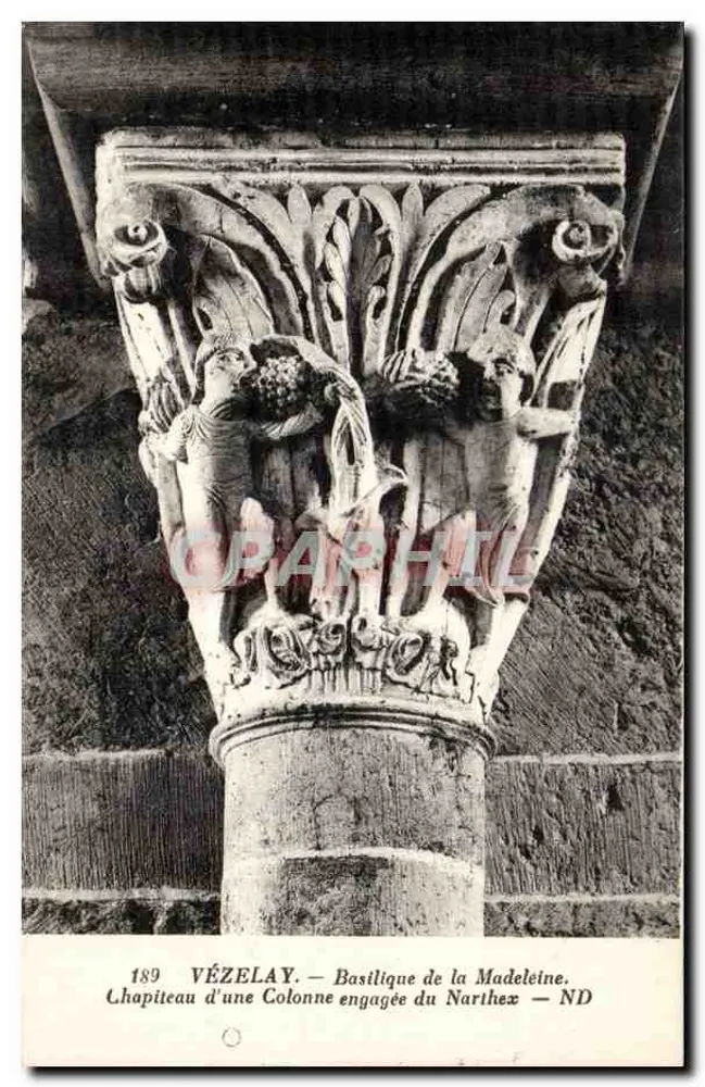 Vézelay — Kapitell einer eingerückten Säule des Narthex — Basilika von Sainte Madeleine — ND - Vorderseite