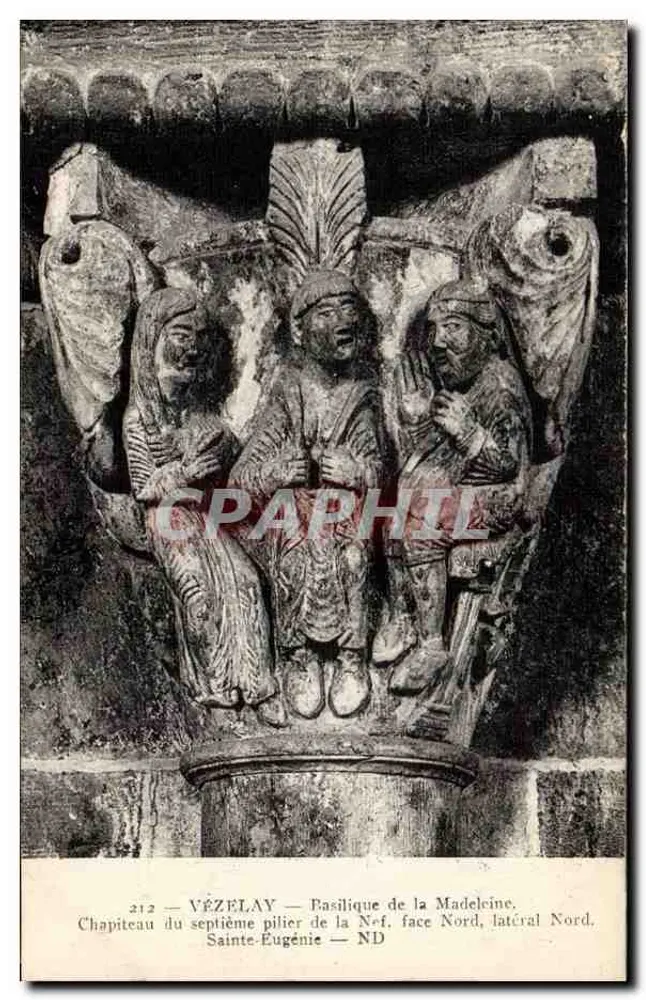 Vézelay — Basilika von Sainte-Eugénie, Kapitell des siebten Pfeilers, Nordseite, Nordflanke — Verlag Levy & Neurdein, Nr. 212 - Vorderseite