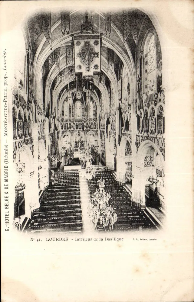 Lourdes — Interior da Basílica — G. Hotel Belge & de Madrid, prop. Montéagudo-Pilté, n° 41 - Frente
