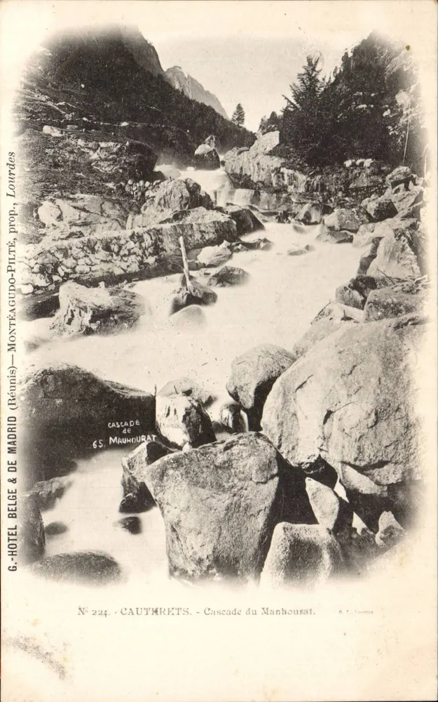 Cascata do Manhourat — Montanhas de Lourdes — G. Hotel Belge & de Madrid, N° 224 - Frente