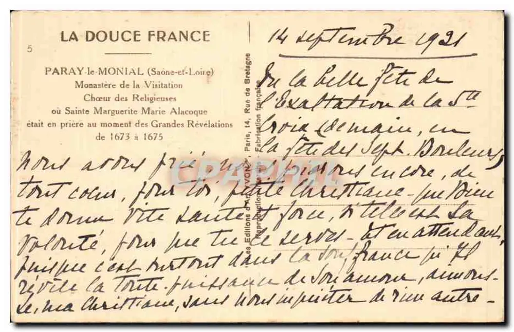 Chor der Nonnen in Paray-le-Monial — Kloster der Visitation — Verlag La Douce France, Nr. 5 - Rückseite