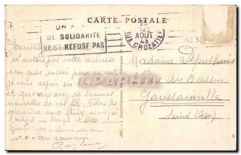 Montferrand — Place de Jaude — editor J. Gouffé, n° 091 - Verso