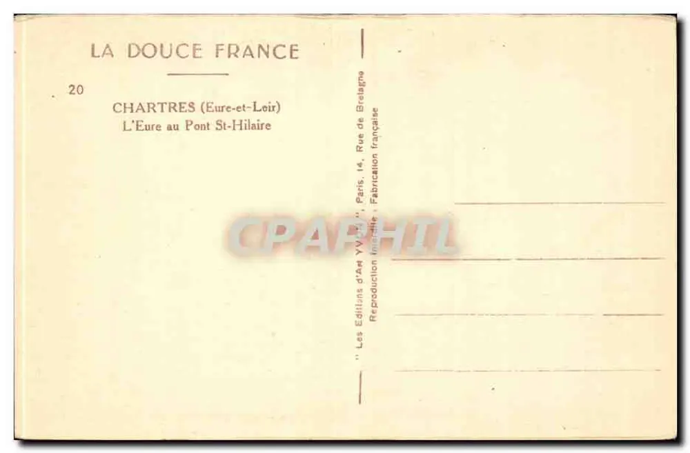 Chartres (Eure-et-Loir) — A Eure no Ponte St-Hilaire — Les Éditions d’AA Yvon, Paris - Verso